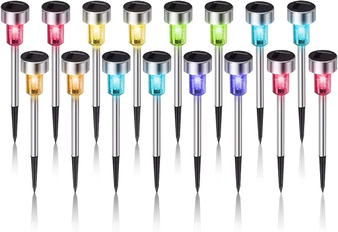 Solar Lights Outdoor Waterproof, Solar Garden Lights, Multicolor, 16Pack | Outdoor Solar Lights Stainless Steel LED Landscape Lighting Decorations for Yard Pathway Patio Lawn