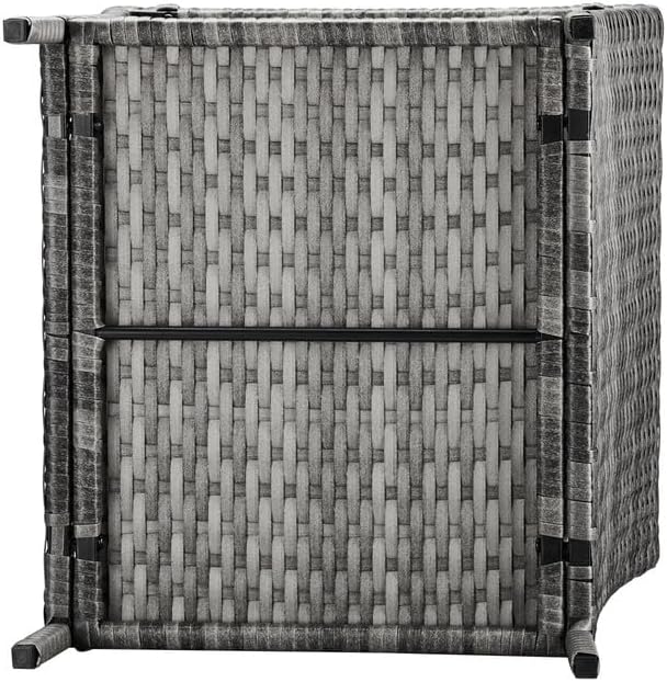 NOLLAM Patio Wicker Side Table, Outdoor PE Rattan End Table with Glass Tabletop and 2-Tier Storage Shelf, 18"" Square Coffee Table for Outside Deck Porch Garden Backyard, Load 110 LBS, Gray, Grey