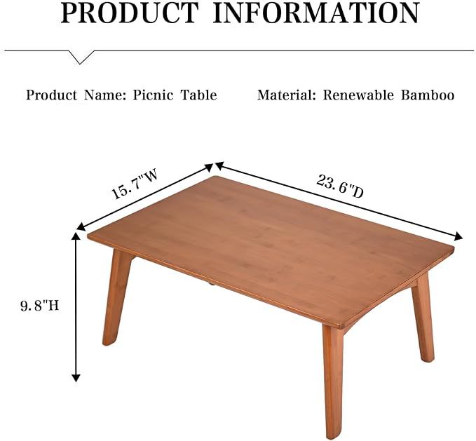 JIKUGO Bamboo Folding Coffee Table, No Assembly Required, Japanese Floor Table for Bedroom Living Room, Walnut, 23.6 x 15.7 x 9.8 Inches