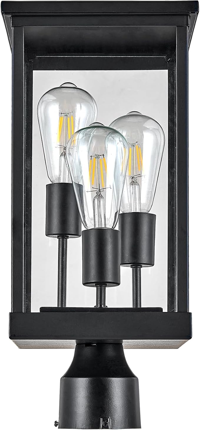 Design House Mayfield Outdoor Post Top Light with 3-Inch Pier Base Mount Fitter, Black, 590299 | Post Mount, Contemporary/Modern, Aluminum, 2-Piece, Lighting, 590299