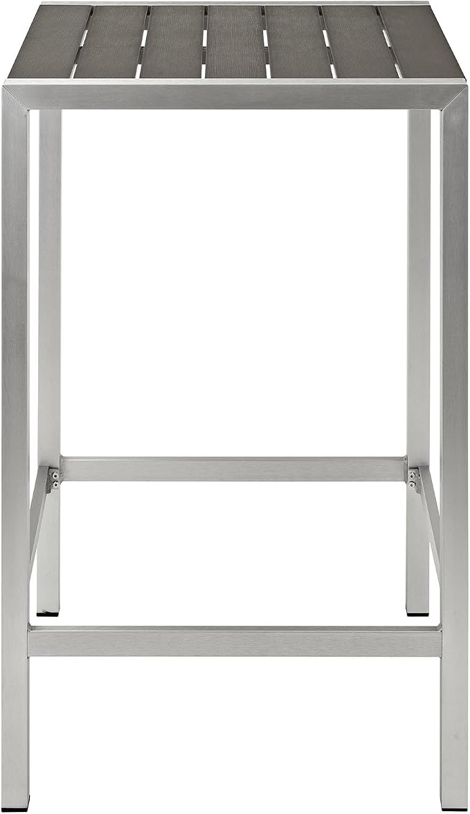 Modway Shore Aluminum Outdoor Patio Square Bar Table in Silver Gray