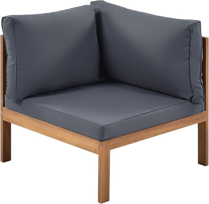 L-Shaped Wood Structure Patio Outdoor Sofa Set with Coffee Table and Cushion, Water Resistant Acacia Wood Sofa for Patio, Lawn, Yard, Pool or Backyard, Gray Cushion