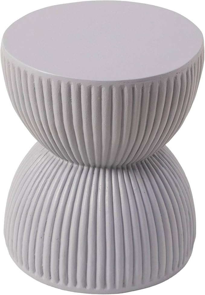 LeisureMod 15" Round Hourglass Fiberstone Side Table, Modern Accent End Table for Indoor Outdoor Use, Durable Small Table for Living Room, Patio, Balcony, or Garden - Grey