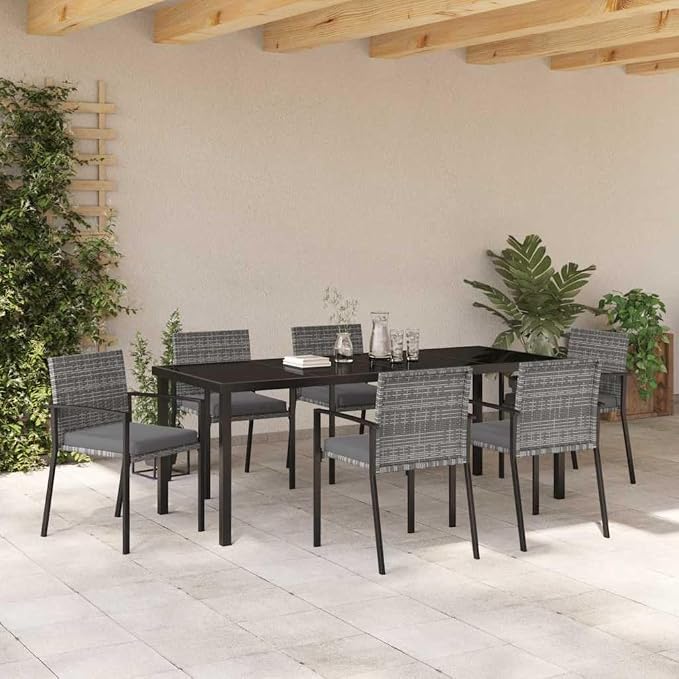 6-Piece Outdoor Dining Set, Grey Powder-Coated Steel Patio Furniture, Modern Garden Table and Chairs for Backyard, Deck, and Porch