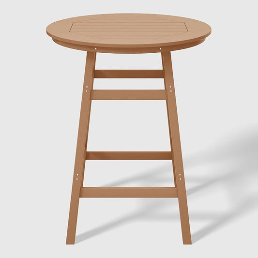 WestinTrends Malibu Outdoor 35" HDPE Round Patio Bar Height Table, Teak