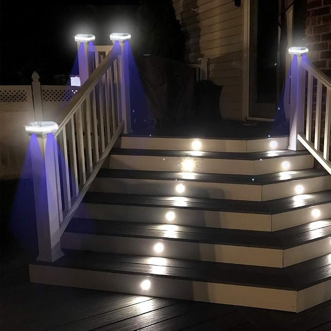 Solar Outdoor Post Cap Lights, 160LM 6000K Cool White, IP65, 1 Pack White | 52 LEDs High Brightness, Waterproof Fence Post Lights Compatible with 4x4 5x5 Wooden Posts, for Fence Deck Patio Garden Yard