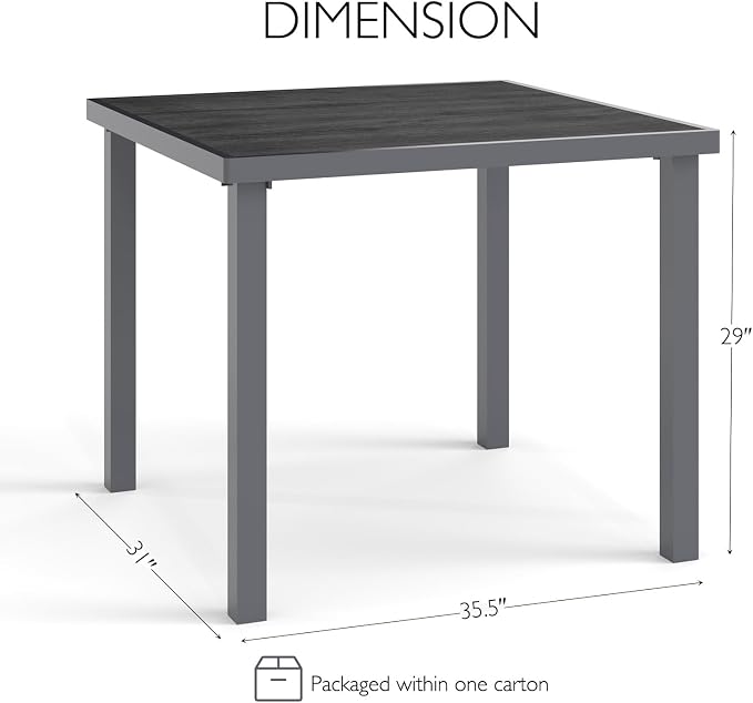 Iron Outdoor Anti-Corrosion Wood-Plastic Dining Table -All-Weather Exposed Square Table Waterproof and Rust-Proof Courtyard-Style Coffee Table Garden/Balcony/Poolside,Dark Gray 1 Pcs