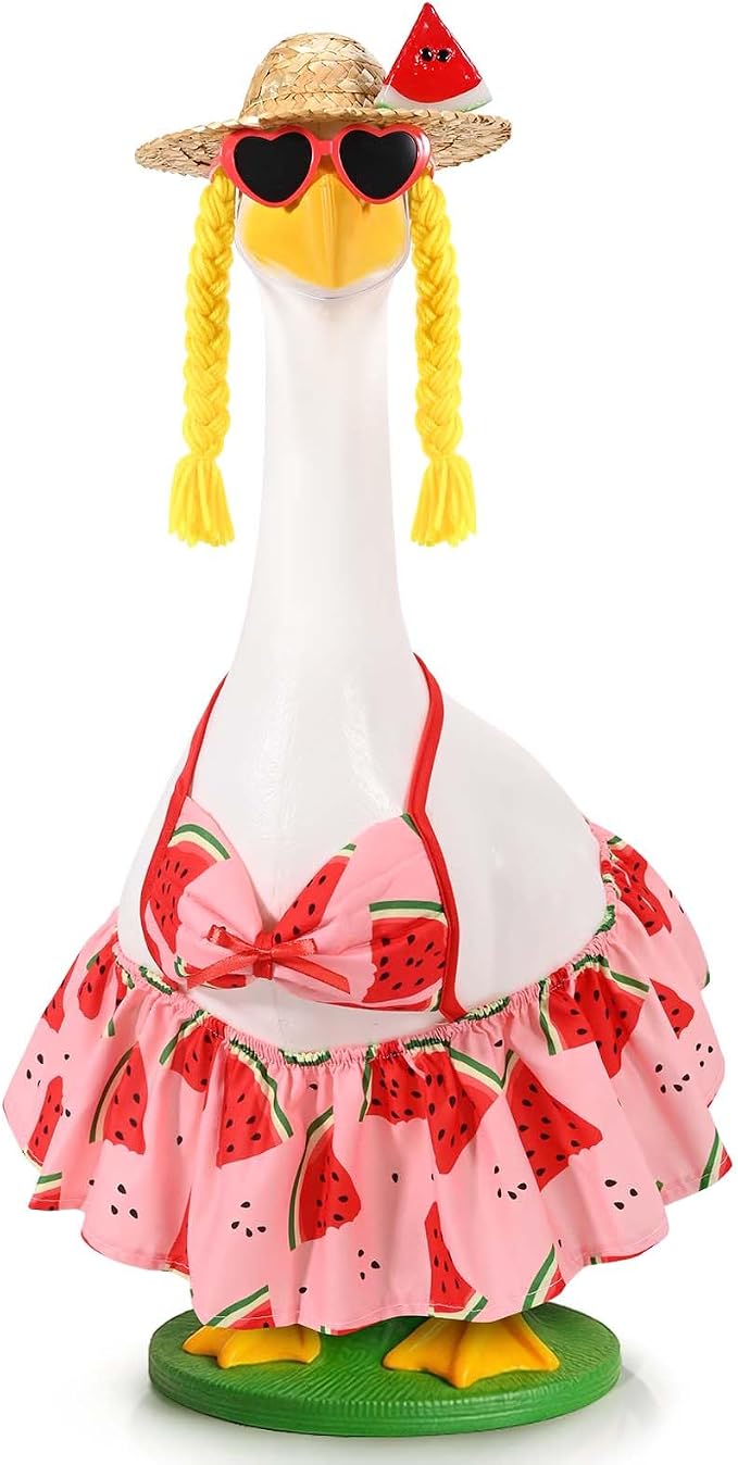 JcHrmers Bikini Goose Outfit Summer Watermelon Porch Goose Outfits Hawaiian Lawn Goose Clothes Fits 23" Cement Plastic Goose Statue for Summer Outdoor Garden Yard Patio Art Decor