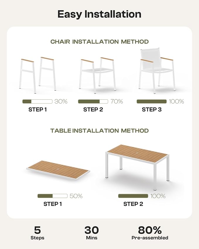 Outdoor Dining Set for 10, Aluminum Patio Table and Chairs Set, 12-Piece All Weather Patio Dining Furniture Set with Umbrella Hole for Backyard, Deck, Poolside (White-Teak)