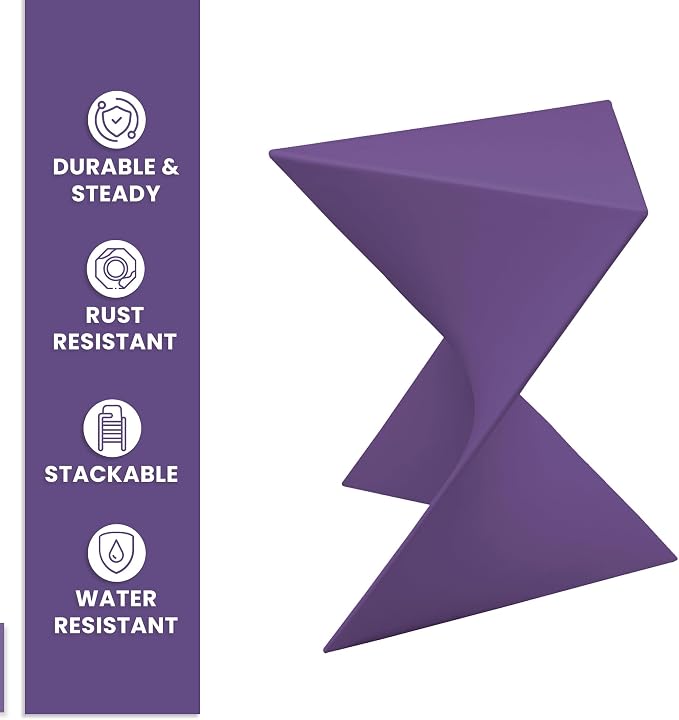 LeisureMod 15.75" Triangular Side Table, Stackable Plastic Accent End Table for Indoor & Outdoor Use, Weather-Resistant Modern Patio & Living Room Table, Set of 2, Purple