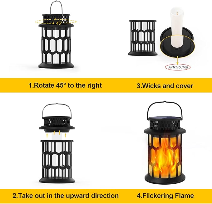 Solar Lights for Outside, Upgraded Solar Lanterns Flickering Flame Outdoor Waterproof Hanging Lanterns Decorative Solar Powered Outdoor Lighting LED Flame Garden Lights for Patio Deck Yard, 4 Packs