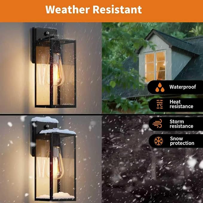15'' Black Dusk to Dawn Outdoor Front Porch Lights for Outside, Large Exterior Lighting Fixtures Wall Mount for House, Wall Sconce Lamp, Waterproof Lantern Coach Lights for Garage, Entryway,Yard
