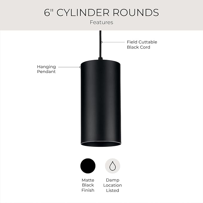 Progress Lighting P500356-031 6IN CYL RNDS Cylinder, Black, 12.00x6.00x6.00