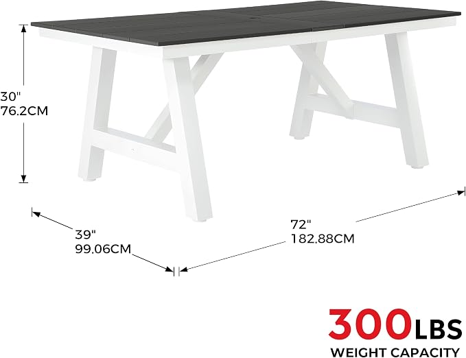 Costaelm Outdoor Dining Tables for Patio, 72" Rectangle 6-Person HDPE Dining Table with Umbrella Hole and Metal Frame for Outside, Garden, Poolside, Backyard, Porch, Balcony, Gray