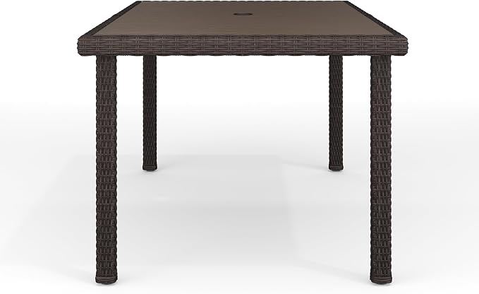 Martha Stewart Bedford 62" Indoor-Outdoor Patio Table with Faux Wood Top and Rattan Wicker Finish in Brown