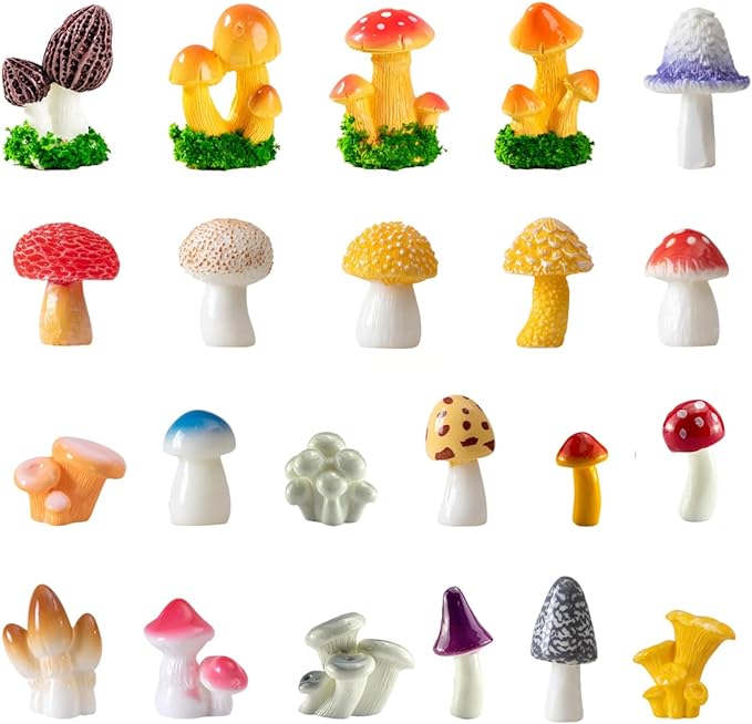 JKanruh 22 Pcs Miniature Resin Mushroom,Fairy Garden Mushrooms for Outdoor Home Décor,Cake Decoration,DIY Crafts,Landscape Plant Pots Accessories …