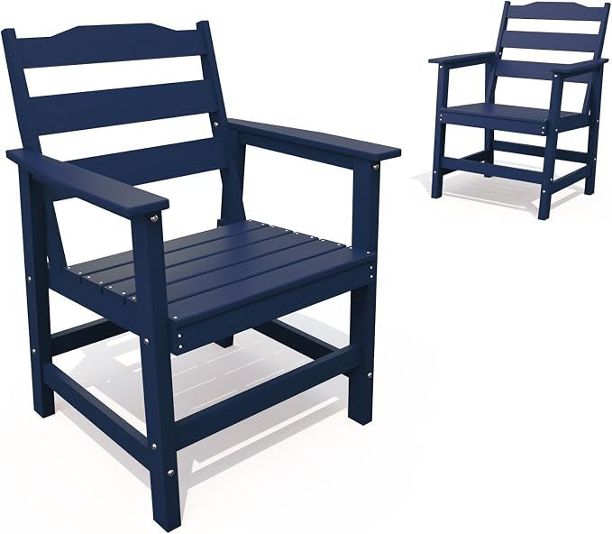 THOEOE Outdoor Dining Chair Set of 2, Patio Dining Chairs with Arms, All-Weather HDPE Outdoor Chairs for Garden, Poolside, Deck, Navy Blue