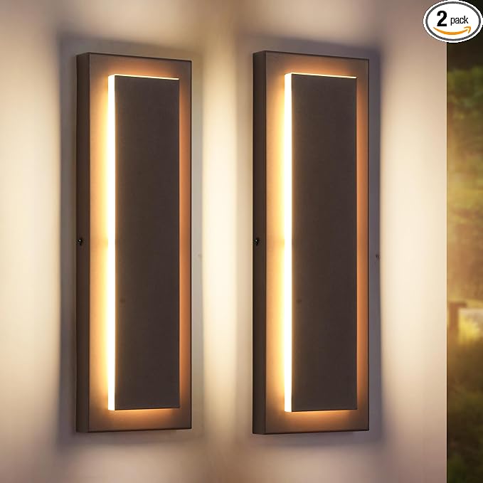 Brown Outdoor Wall Sconce Exterior Lights Fixture 15.7 in,12 W | Modern Porch Lights,Waterproof Outdoor Wall Lighting,Included 3000K Warm White LED Light Bead,360° Angle,2 Packs