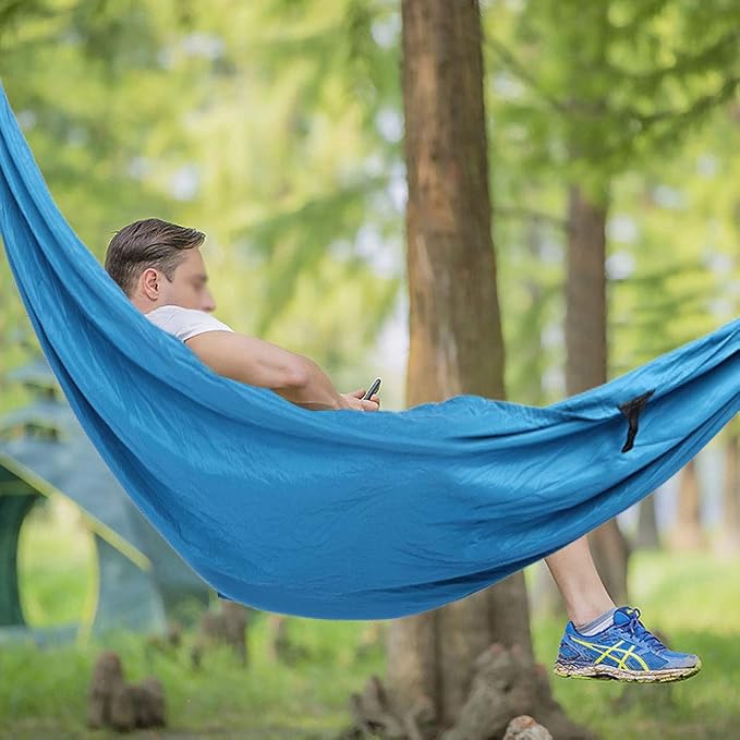 Breathable Hanging Chair Bed, 260x140cm Dual Use Portable Hammock Swing, Garden Hammock with Steel Buckle for Camping Courtyard Corridor Outdoor (Peacock Blue)