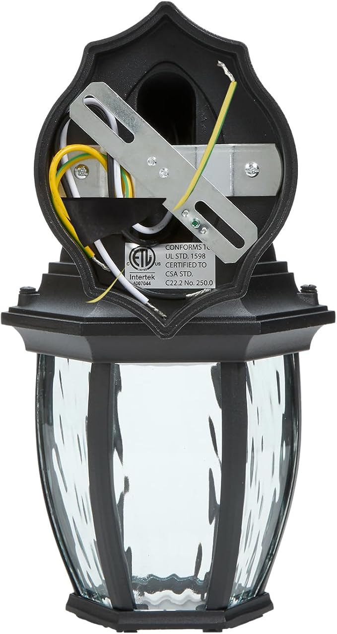 Maxxima LED Black Outdoor Wall Light, 580 Lumens 3000K, Dusk to Dawn Sensor | Clear Water Glass, Warm White, Photocell Sensor, Exterior Patio or Porch Sconce Fixture