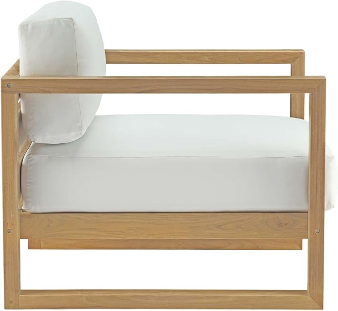 Modway Upland Teak Wood Outdoor Patio 4-Piece Sectional Sofa Set with Cushions in Natural White