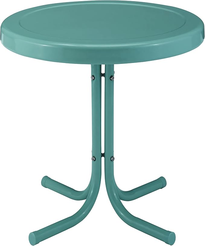 Pemberly Row Modern Sturdy Steel Metal Patio End Table, 22 x 22 x 19 in, Powder-Coated UV-Resistant Caribbean Blue Finish, Durable Outdoor Side Table for Deck, Porch, Backyard or Garden Use