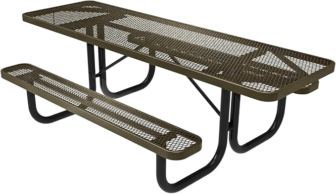 COATEDOUTDOORFURNITURE Heavy-Duty Portable ADA-Compliant Outdoor Picnic Table, Expanded Metal Patio Dining Furniture Made in America (8ft Rectangular, Both-Side Handicap, Textured Gold Vein)