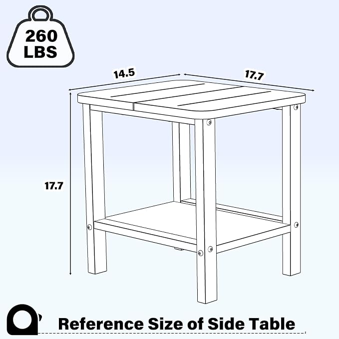 Ayge 17.7" Double Outdoor Side Table, Rectangular HDPE Adirondack End Table for Patio, Lawn, Pool, Garden, Backyard，Red