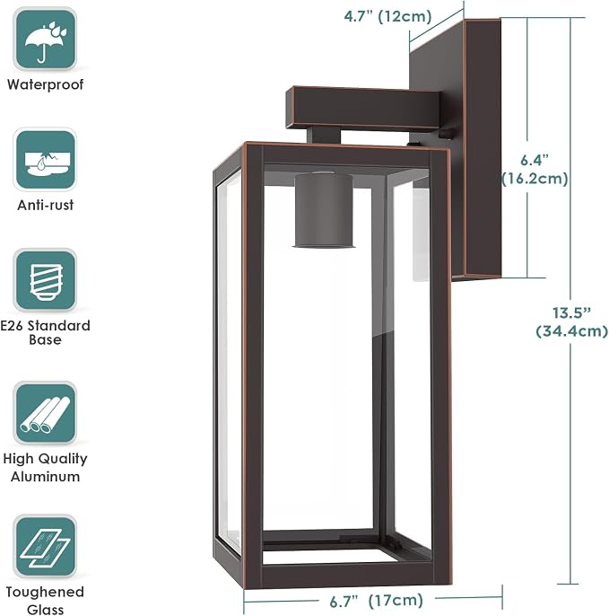 MAXvolador Outdoor Wall Lantern, Large Exterior Waterproof Wall Sconce Light Fixture, Oil Rubbed Bronze Anti-Rust Mount Lights, E26 Porch Patio Lighting | Exterior Waterproof Wall Mount Lamps, Anti-Rust Mount Lights, E26 Socket Porch Patio Lighting fix...