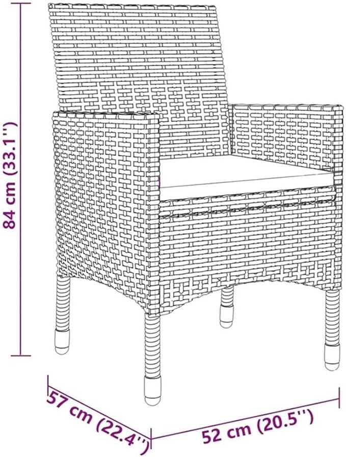 Afuera Living 3-Piece Poly Rattan Garden Dining Set, Gray Finish, Weather-Resistant with Powder-Coated Steel Frame, Round Table 23.6in Wide x 29.5in Tall, Plush Cushioned Chairs, Ideal for Patio or