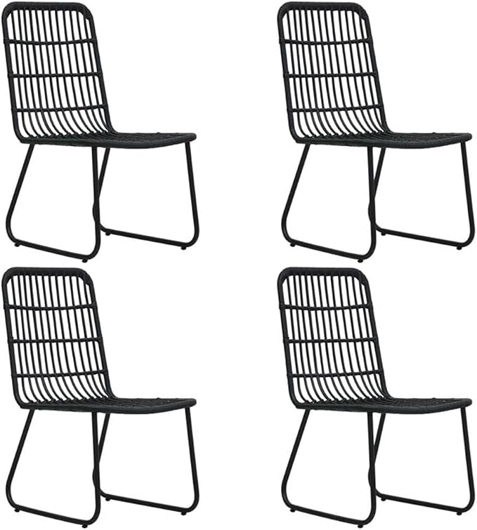 BOWERY HILL 5-Piece Outdoor Patio Dining Set, Poly Rattan in Black, Powder-Coated Steel Frame, Weatherproof, Stackable Chairs, Sleek Modern Design, Space-Saving, Comfortably Seats 4, 59.1 in Table