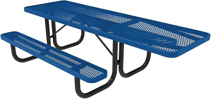 COATEDOUTDOORFURNITURE Heavy-Duty Portable ADA-Compliant Outdoor Picnic Table, Expanded Metal Patio Dining Furniture Made in America (8ft Rectangular, One-Side Handicap, Textured Light Blue)
