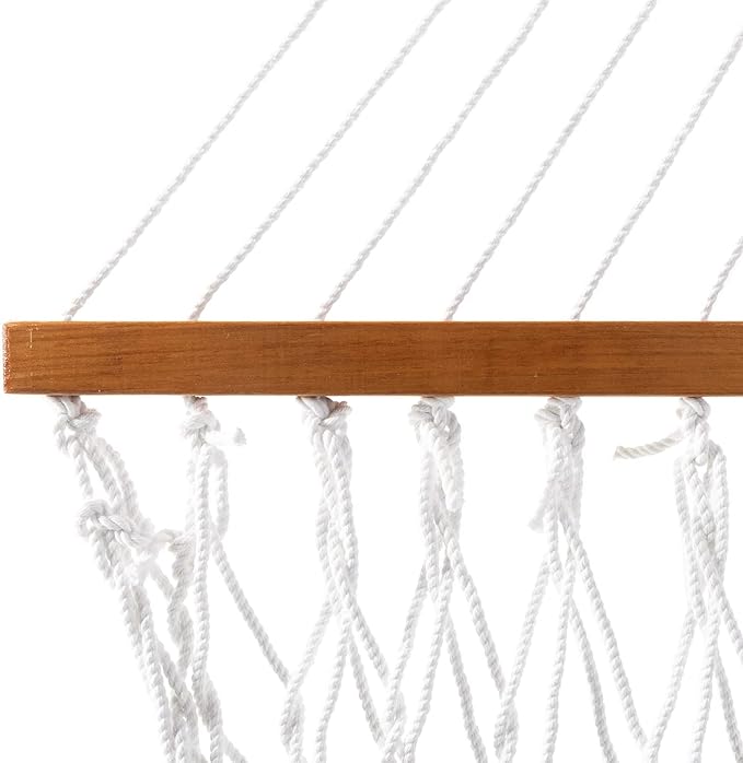 Original Pawleys Island Large White DuraCord Rope Hammock – 13 ft. x 55 in., 2-Person, 450 lb Capacity, Oak Spreader Bar, Zinc-Plated Hardware, Handcrafted in the USA