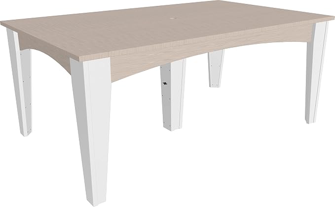 LuxCraft Poly Island Dining Table, 44" x 72" Rectangular Outdoor Patio Table, Made with Recycled Plastics, Made in USA (Birch & White)