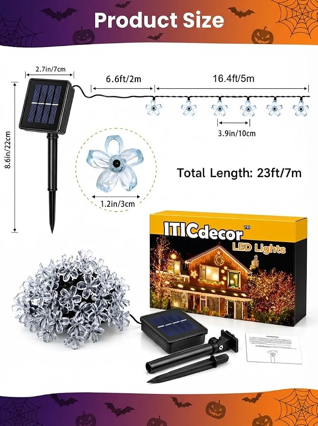 ITICdecor Solar Flower String Lights Outdoor Waterproof 50 LED Solar Powered Fairy Lights for Garden, Fence, Patio, Yard, Christmas Tree & Party Decor(Purple & Orange)