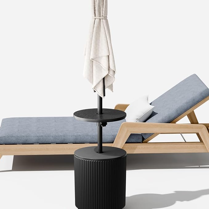 Umbrella Table, Umbrella Side Table, Patio Umbrella Table Tray with Hole, Beach Umbrella Base Table, Outdoor Table with Umbrella Hole for Garden, Balcony, Deck, Poolside, Black