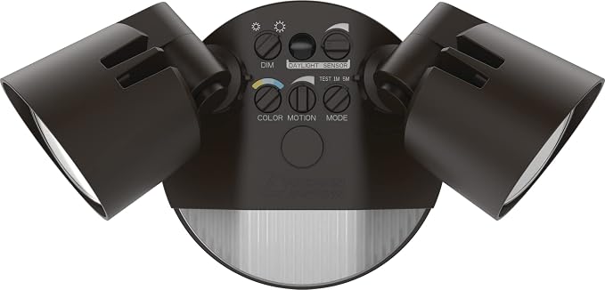 Lithonia Lighting HomeGuard 2-Light LED Outdoor Flood Lights, PIR Sensor | Dark Bronze Motion Sensor LED Lights, Dusk to Dawn, Adjustable Lumens & CCT, Round Heads HGX LED 2RH ALO SWW2 120 PIR DDB