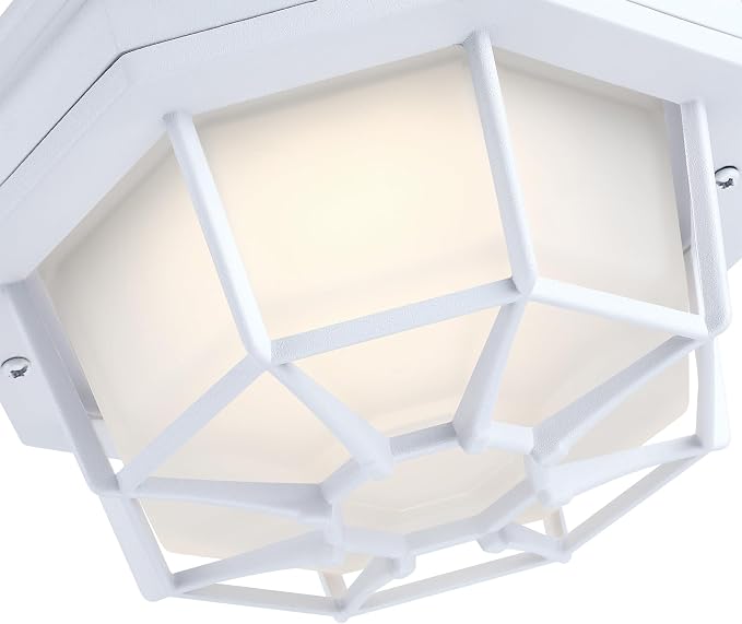 8.5 inch White Outdoor Flush Mount Ceiling Light LED 2700K 3000K 3500K 4000K 5000K 8.5” White Porch Outside Light for Balcony Octagonal LED Ceiling Lights,Aluminum Alloy,Glass,14W, 120V, 750lm-1000Lm