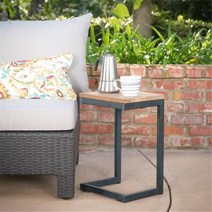 Noble House Caspian Modern Firwood Outdoor C-Shaped Table in Brown Finish