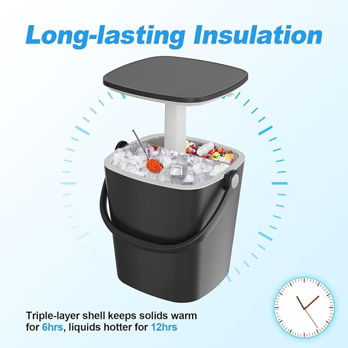Outdoor Cooler Side Table, Drink Cooler Bar, Portable Ice Bucket, Lift Top Lid Beer and Wine Cool with Handle, Pop Up Patio Table (Black)
