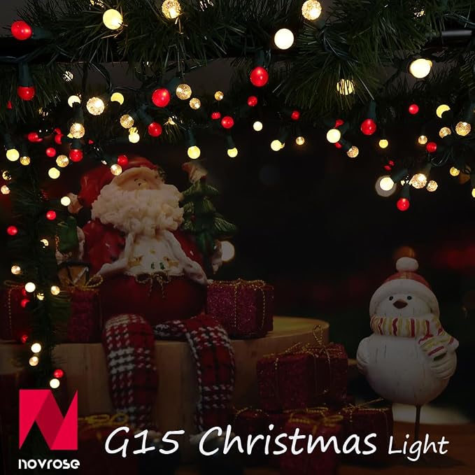 Red and White Christmas Lights Outdoor G15 Pearlized Glass 70 LED 19FT Mini Globe String Lights for Christmas Tree Indoor Outdoor Decor,ETL Certified