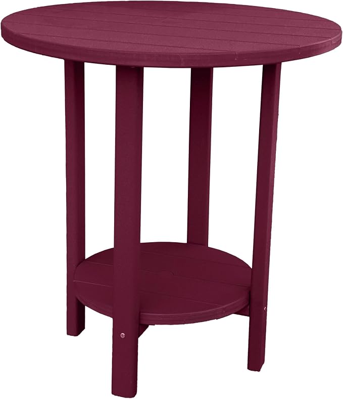 Phat Tommy Round Bar Height Patio Table - Outdoor Bar Table - Balcony Height Patio Furniture for Your Deck - Poly Outdoor Furniture, Dark Red