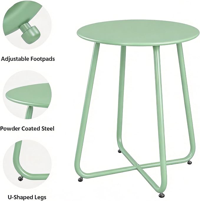 LAUSAINT HOME 18" Outdoor Side Table, 1 Pack Small Round Patio Table with Adjustable Footpads, Powder Coated Steel Coffee Table for Patio, Balcony, Porch and Garden