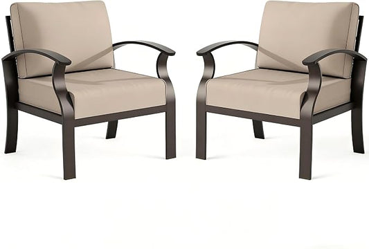 ALAULM Aluminum 2-Seat Patio Furniture Set, Metal Outdoor Furniture Sectional Sofas w/5.1" Cushions for Patio, Backyard, Poolside-Sand