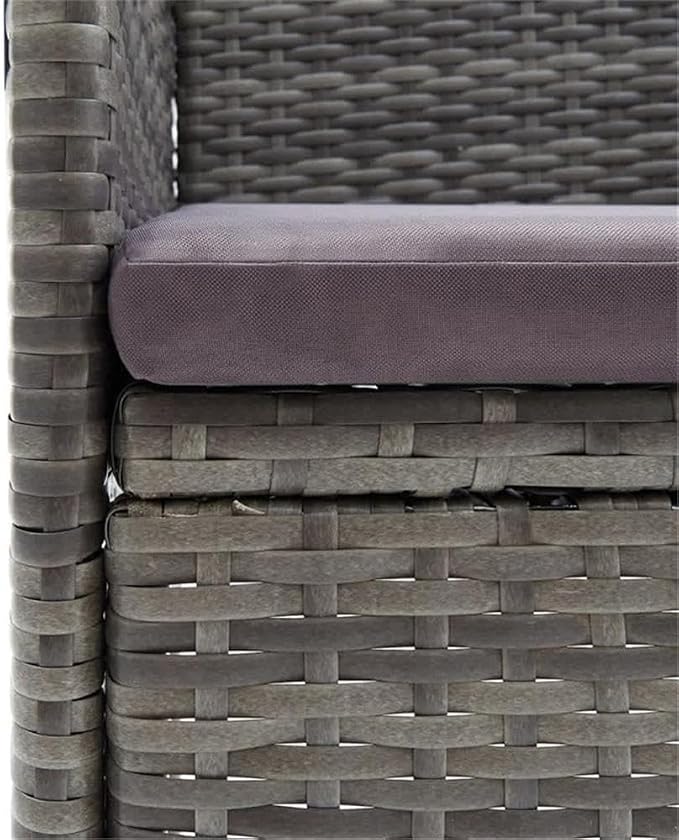BOWERY HILL Contemporary Glass 7 Piece Patio Dining Set, Weather-Resistant Gray PE Rattan, Rectangular Table with Cushioned Seats, Matte Finish, Seating for 6, Outdoor Garden Furniture