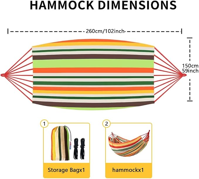 Cotton Canvas Hammock with Tree Straps - Portable Hammock for Outdoor Indoor Patio Backyard, Camping Hammock with Carry Bag, 440lbs Capacity, Without Stand(Orange, Without bar)