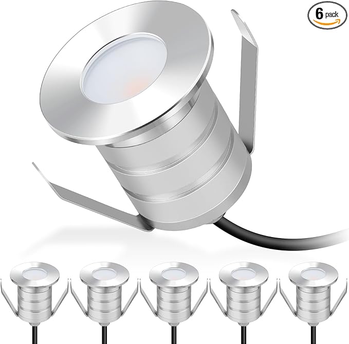 Outdoor Recessed LED Lights, 3 Watt Soffit & Deck Riser Lighting Flush Mount, 12V-24V Low Voltage Landscape In Ground Well Light, IP67 Waterproof, 3000K Warm White, 6 Pack