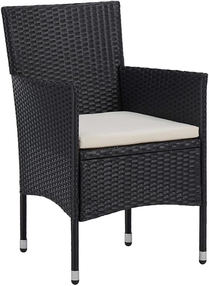 Afuera Living 5-Piece Synthetic Poly Rattan Patio Dining Set, Black and Brown Finish, Powder-Coated Steel Frame, Removable Cushions, Weather-Resistant, Contemporary Style for Outdoor Garden or