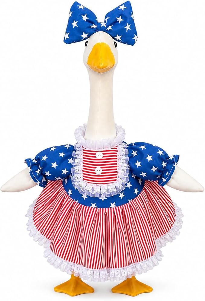 4th of July Red White Blue Porch Goose Outfits, USA Patriotic Costumes for 23 Inch Lawn Goose, 250th Independence Day Summer Sculpture Goose Clothes for Patriotic Celebrations