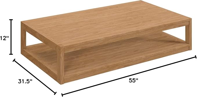 Modway Carlsbad Teak Wood Coffee Table, Natural